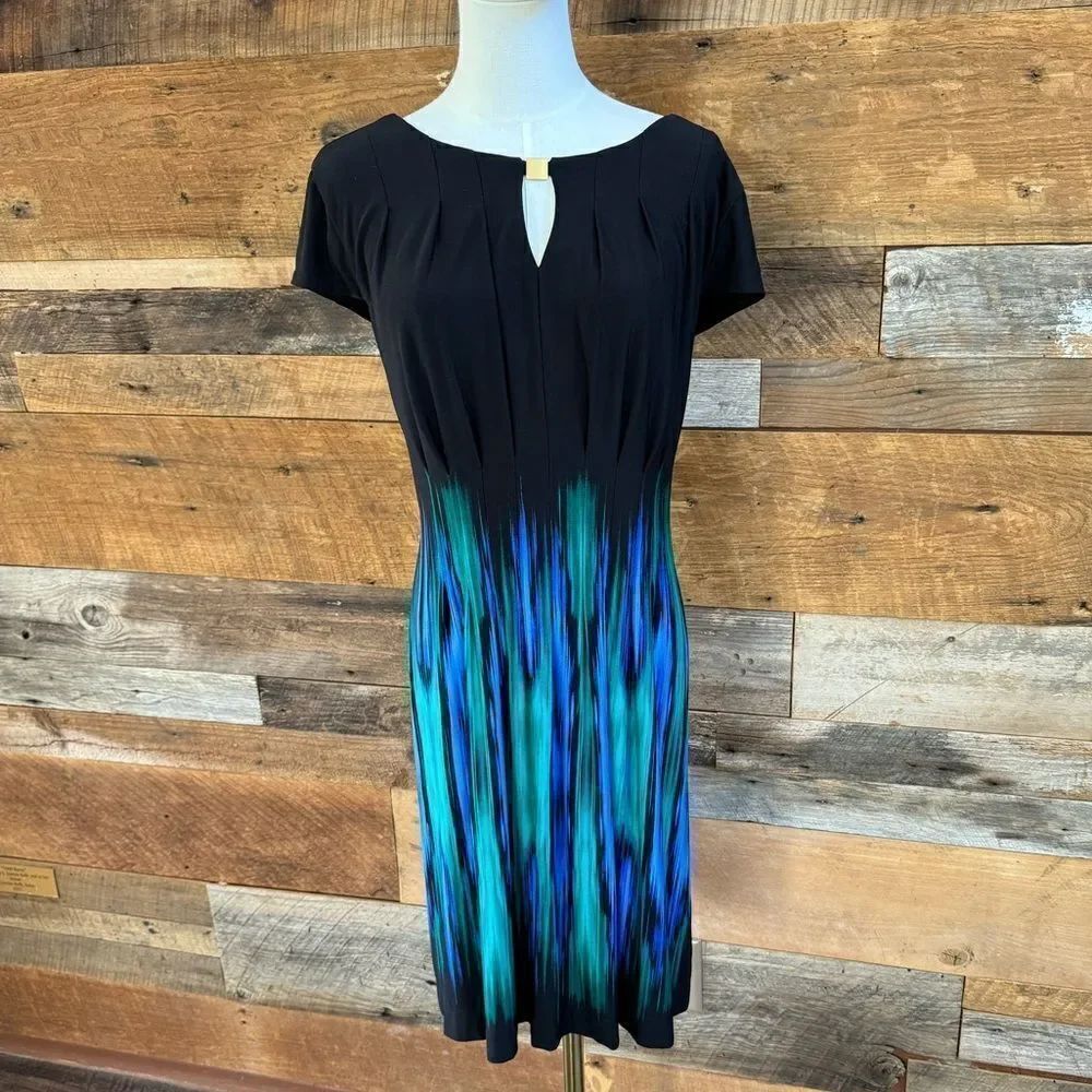 Tahari Arthur S. Levine watercolor print gathered dress 14P